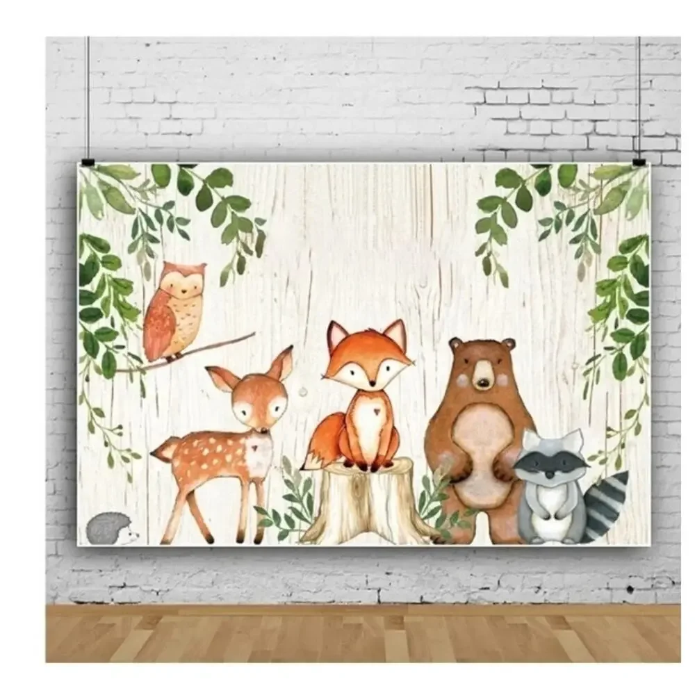 24 guests Forest Animals Birthday Party Supplies- table cover, backdrop and more